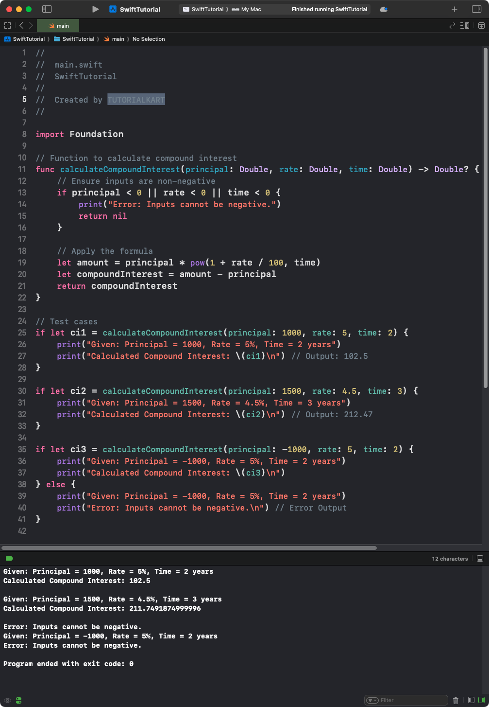 Swift Program to Calculate Compound Interest